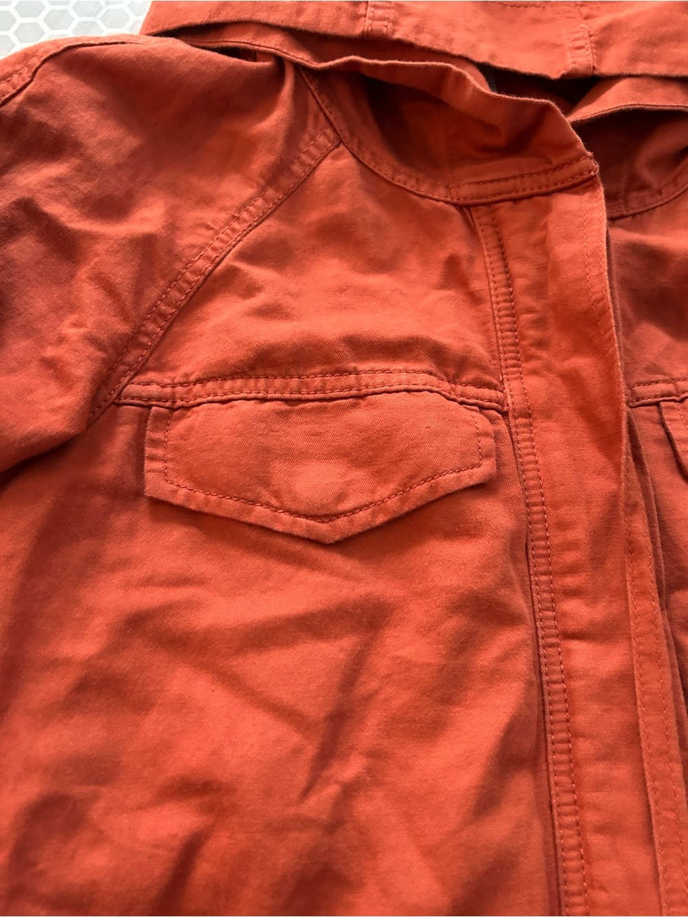LOFT Lightweight Hooded Barn Jacket in Coral. Size XS - Picture 7 of 12